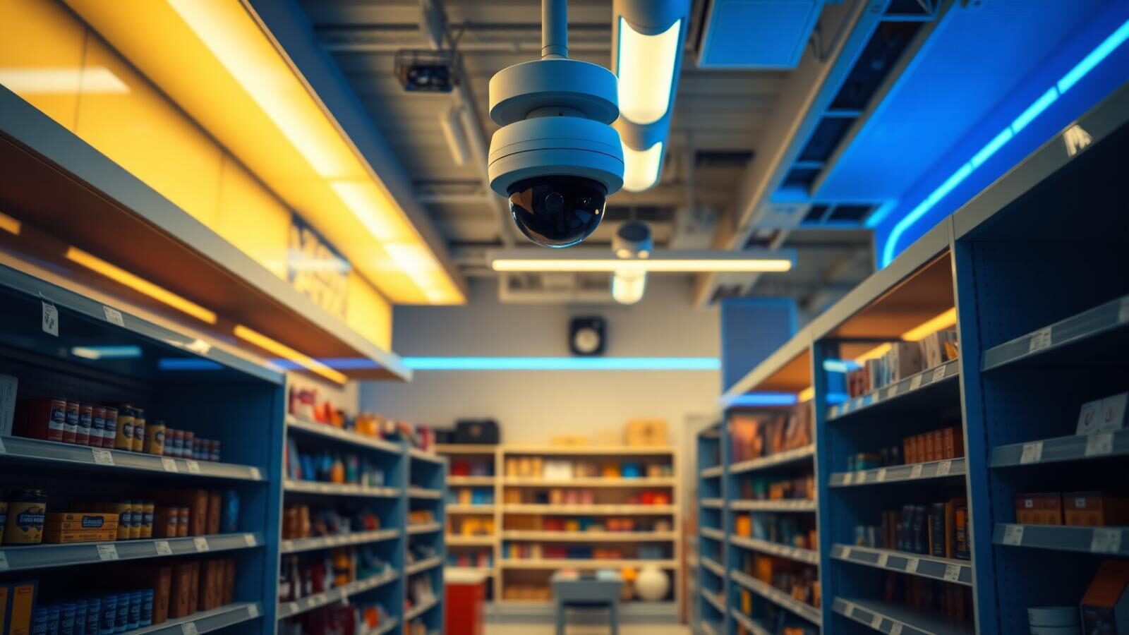 Retail store interior protected by a ceiling-mounted ProTech Security camera
